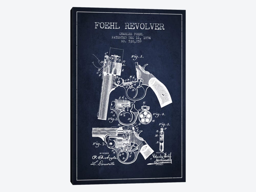 Foehl Revolver Navy Blue Patent Blueprint by Aged Pixel 1-piece Canvas Art