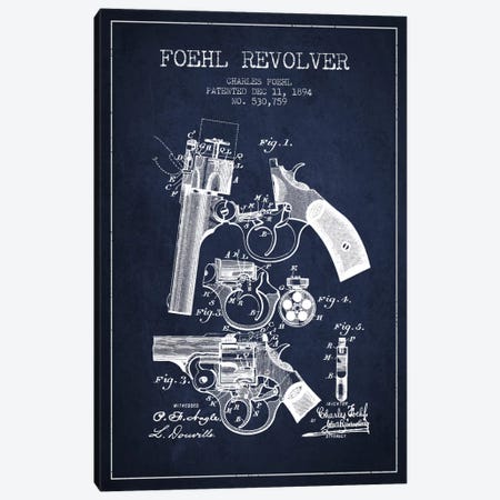 Foehl Revolver Navy Blue Patent Blueprint Canvas Print #ADP1331} by Aged Pixel Canvas Artwork
