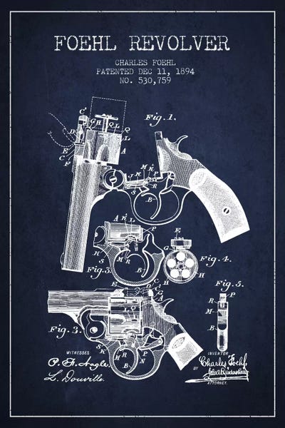Weapon Blueprints: Foehl Revolver Navy Blue Patent Blueprint by Aged Pixel