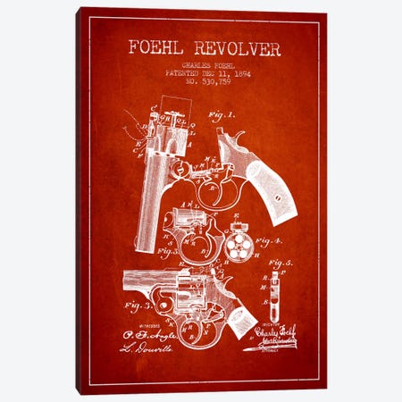 Foehl Revolver Red Patent Blueprint Canvas Print #ADP1332} by Aged Pixel Canvas Wall Art