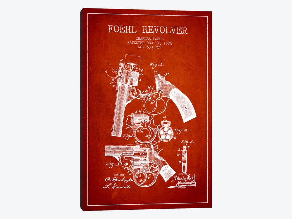Foehl Revolver Red Patent Blueprint by Aged Pixel 1-piece Canvas Print
