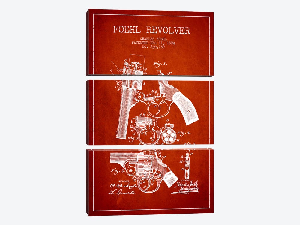 Foehl Revolver Red Patent Blueprint by Aged Pixel 3-piece Art Print