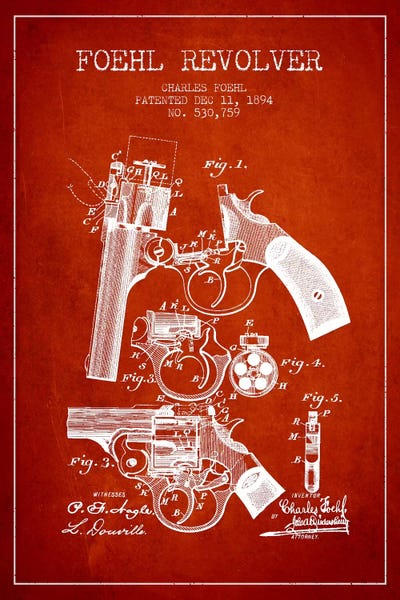 Weapon Blueprints: Foehl Revolver Red Patent Blueprint by Aged Pixel