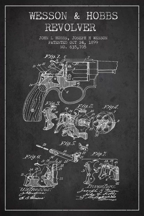 Wesson & Hobbs Revolver Charcoal Patent Blueprint