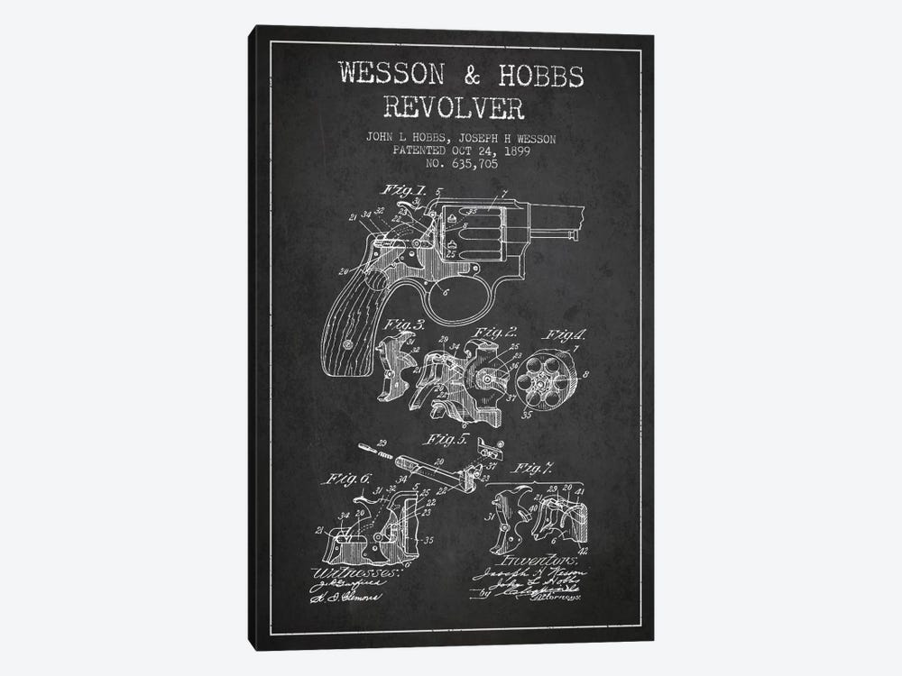 Wesson & Hobbs Revolver Charcoal Patent Blueprint by Aged Pixel 1-piece Canvas Print