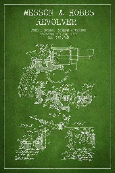 Wesson & Hobbs Revolver Green Patent Blueprint