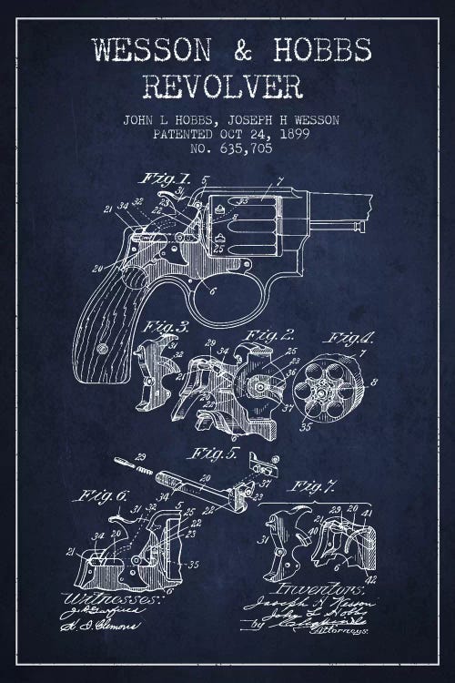 Wesson & Hobbs Revolver Navy Blue Patent Blueprint