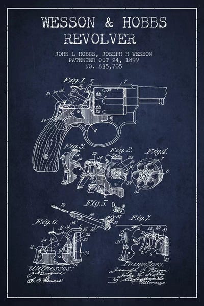 Wesson & Hobbs Revolver Navy Blue Patent Blueprint