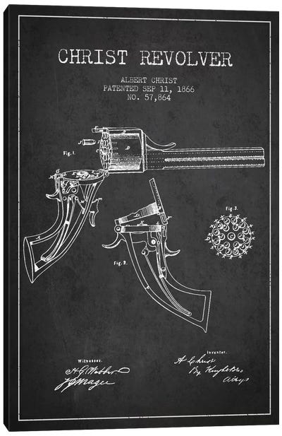Christ Revolver Charcoal Patent Blueprint Canvas Art Print - Weapons & Artillery Art