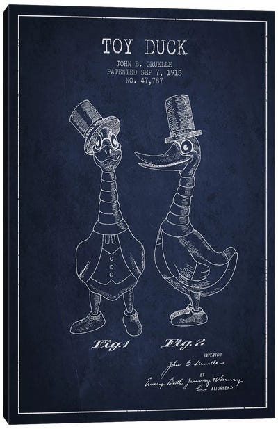 Male Duck Navy Blue Patent Blueprint Canvas Art Print - Toys & Collectibles