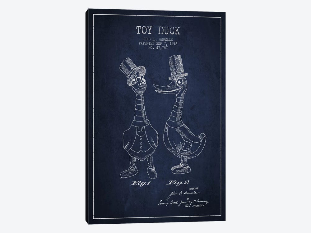 Male Duck Navy Blue Patent Blueprint by Aged Pixel 1-piece Canvas Artwork