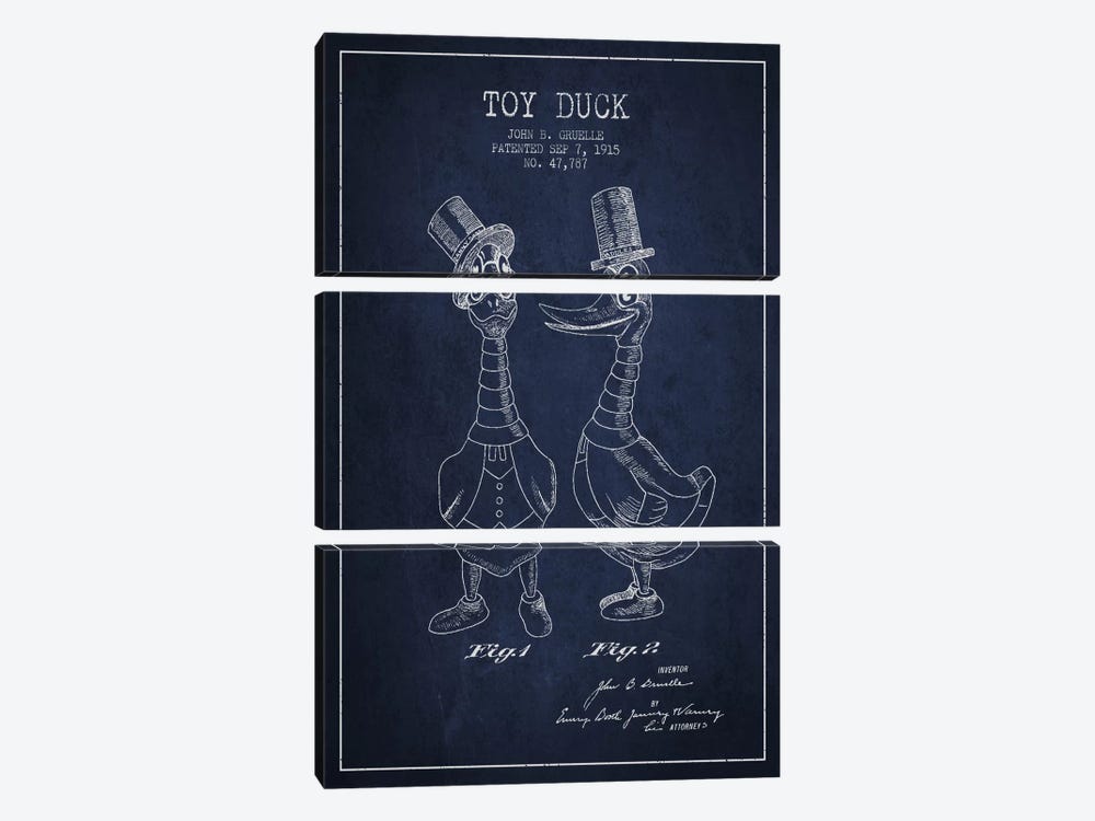 Male Duck Navy Blue Patent Blueprint by Aged Pixel 3-piece Canvas Wall Art