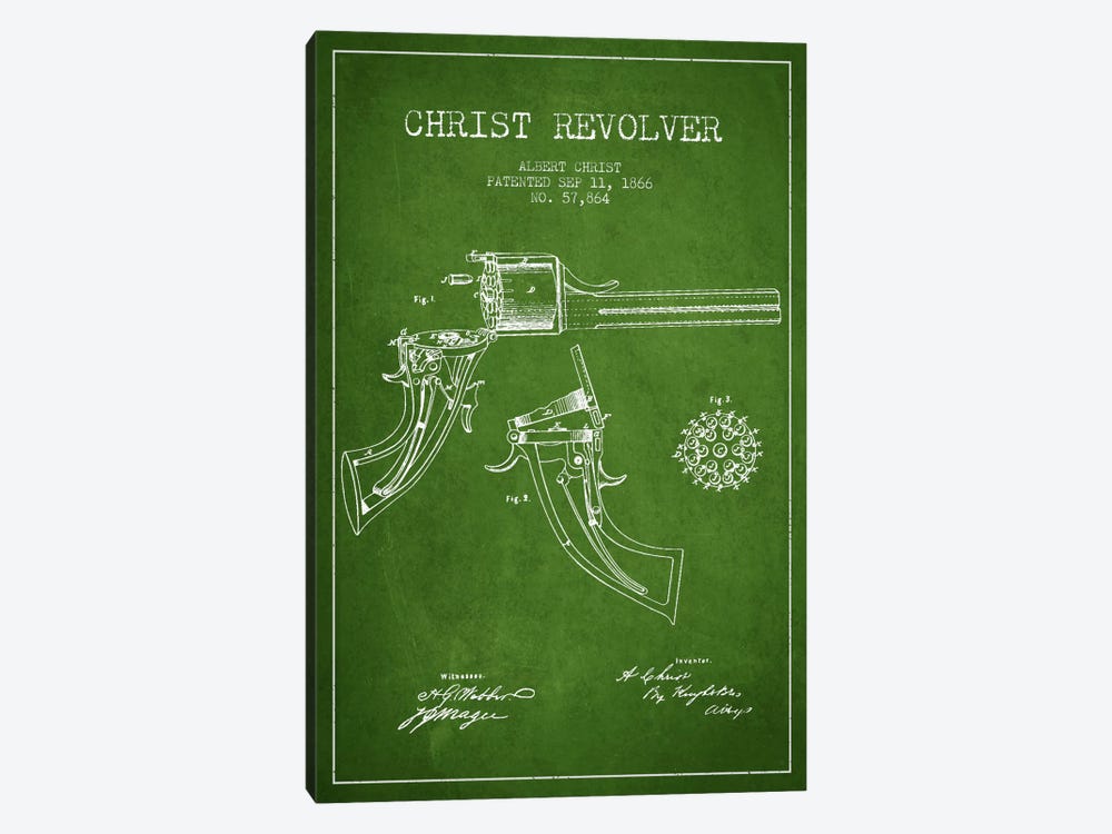 Christ Revolver Green Patent Blueprint by Aged Pixel 1-piece Canvas Wall Art