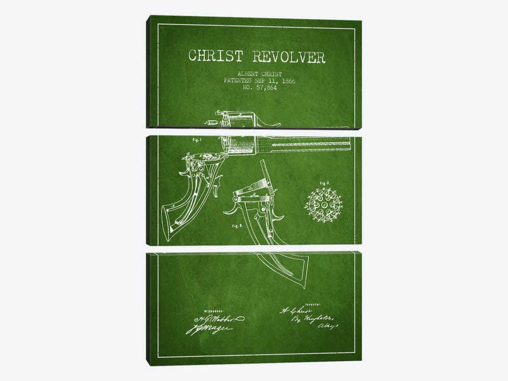 Christ Revolver Green Patent Blueprint by Aged Pixel 3-piece Canvas Artwork