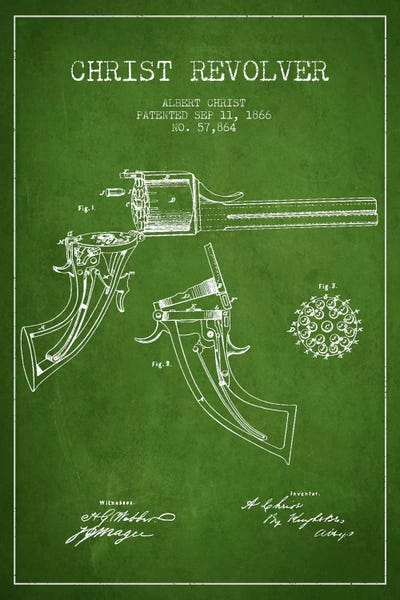 Weapon Blueprints: Christ Revolver Green Patent Blueprint by Aged Pixel