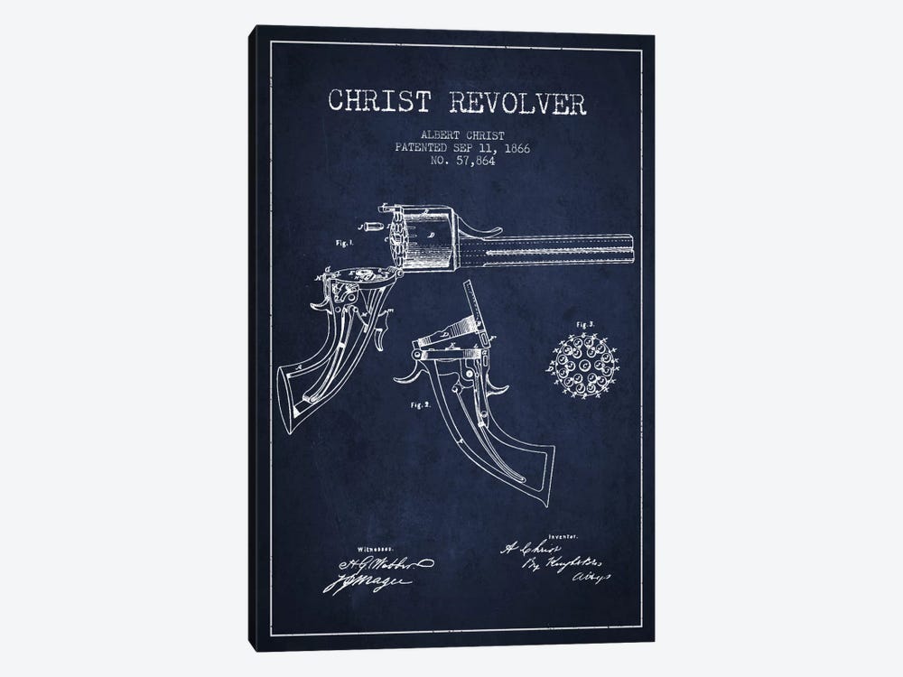 Christ Revolver Navy Blue Patent Blueprint by Aged Pixel 1-piece Canvas Print