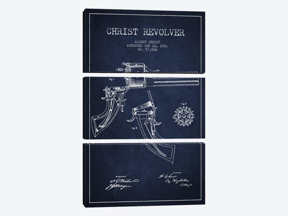 Christ Revolver Navy Blue Patent Blueprint by Aged Pixel 3-piece Art Print