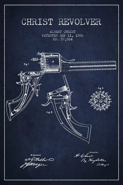 Weapon Blueprints: Christ Revolver Navy Blue Patent Blueprint by Aged Pixel