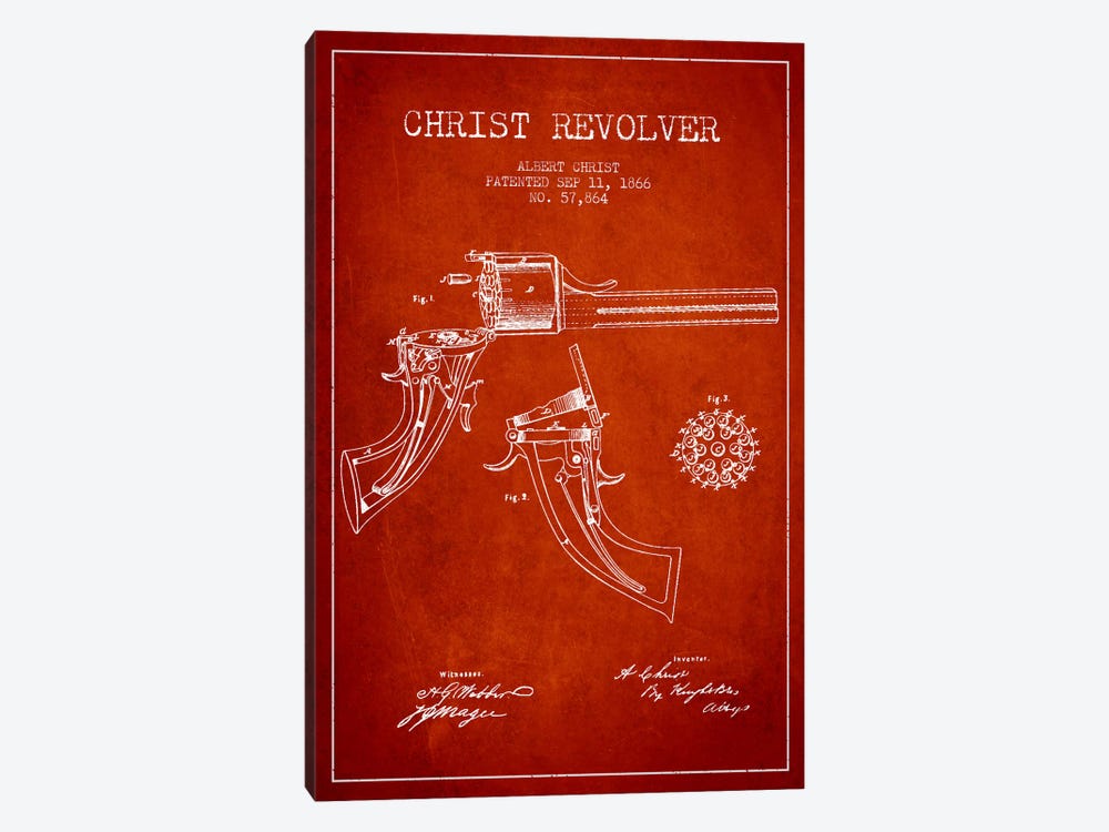 Christ Revolver Red Patent Blueprint by Aged Pixel 1-piece Canvas Artwork