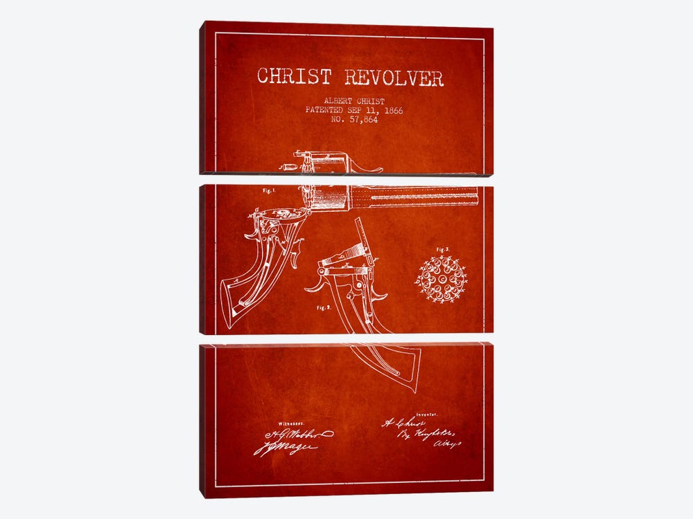 Christ Revolver Red Patent Blueprint by Aged Pixel 3-piece Canvas Wall Art