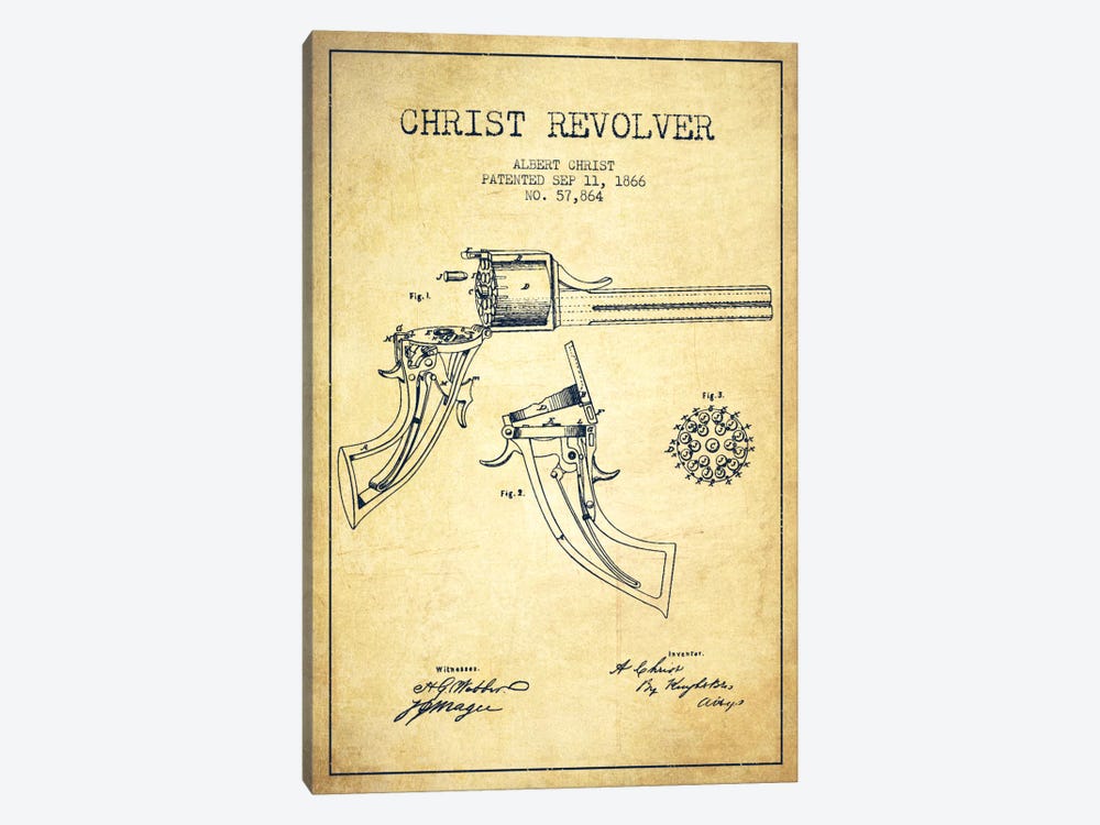 Christ Revolver Vintage Patent Blueprint by Aged Pixel 1-piece Canvas Print