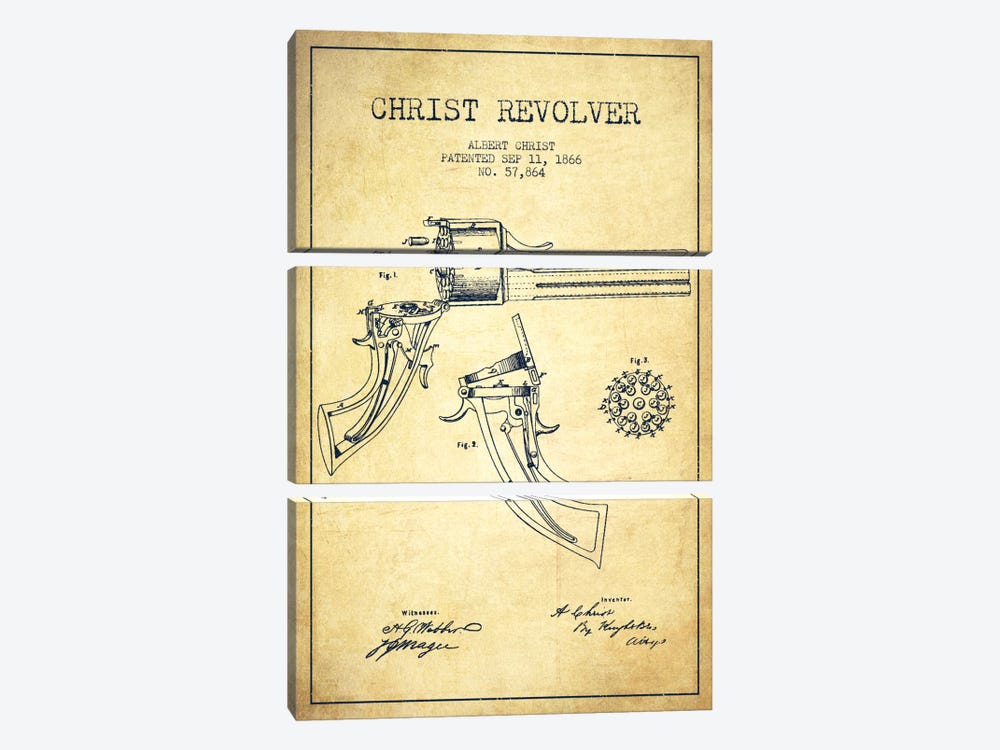 Christ Revolver Vintage Patent Blueprint by Aged Pixel 3-piece Art Print