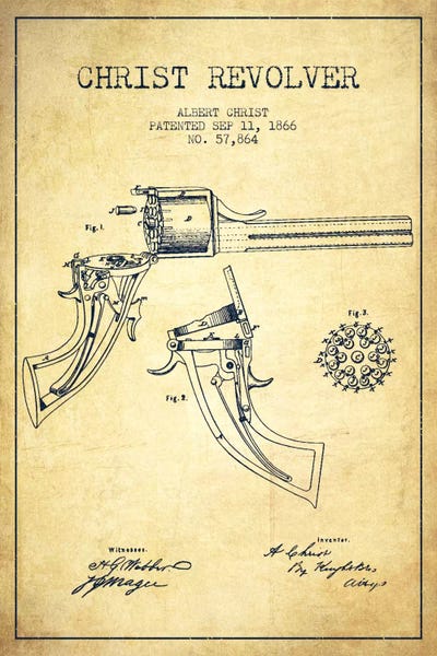 Weapon Blueprints: Christ Revolver Vintage Patent Blueprint by Aged Pixel