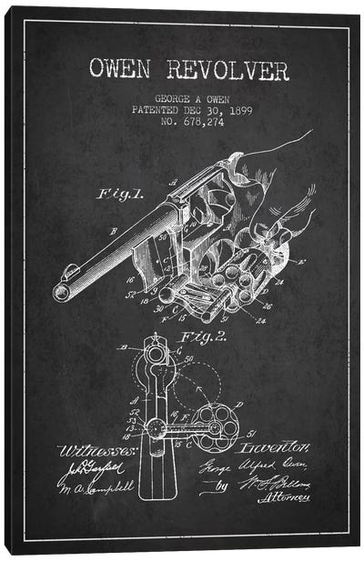 Owen Revolver Charcoal Patent Blueprint Canvas Art Print - Weapons & Artillery Art
