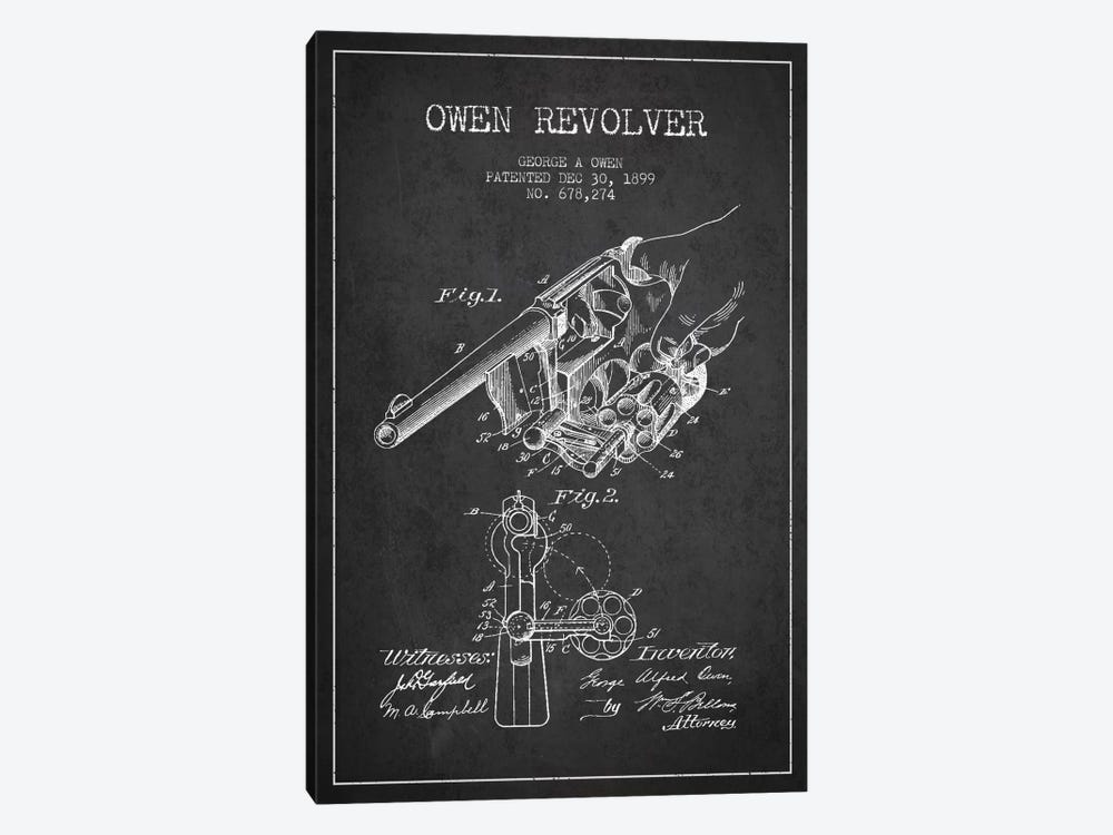 Owen Revolver Charcoal Patent Blueprint by Aged Pixel 1-piece Canvas Art