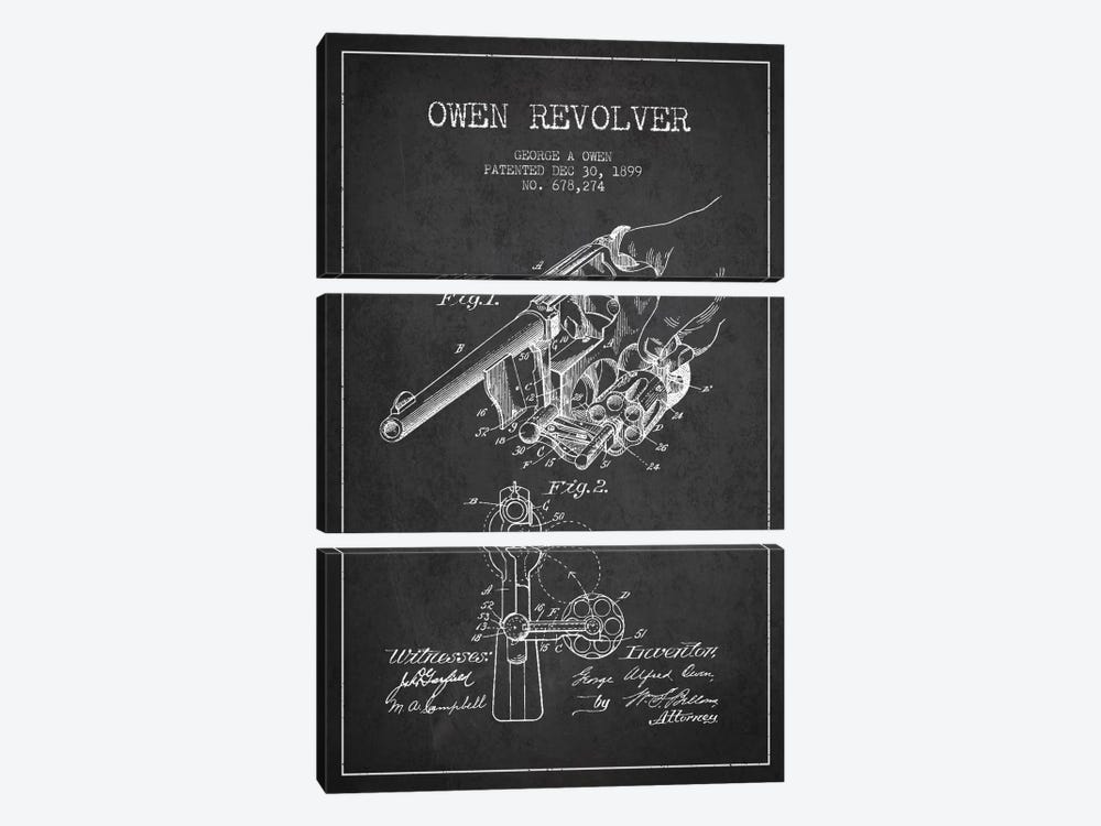 Owen Revolver Charcoal Patent Blueprint by Aged Pixel 3-piece Canvas Wall Art