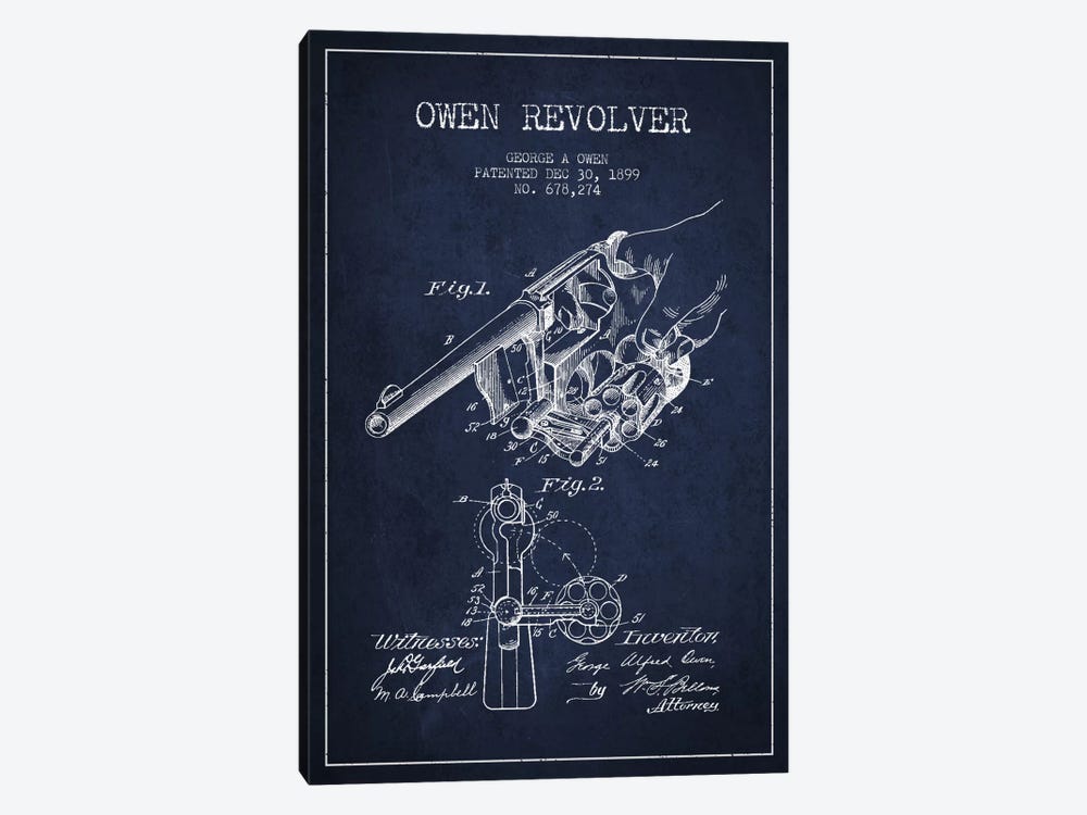 Owen Revolver Navy Blue Patent Blueprint by Aged Pixel 1-piece Canvas Art