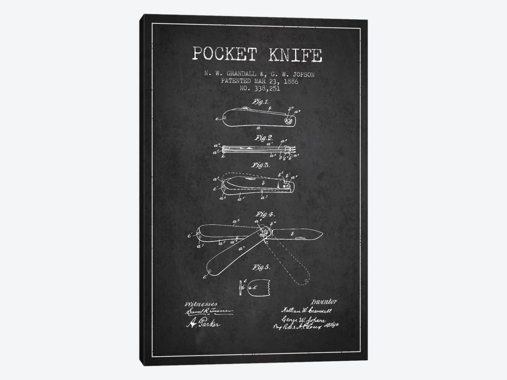 Pocket Knife Charcoal Patent Blueprint by Aged Pixel 1-piece Canvas Print