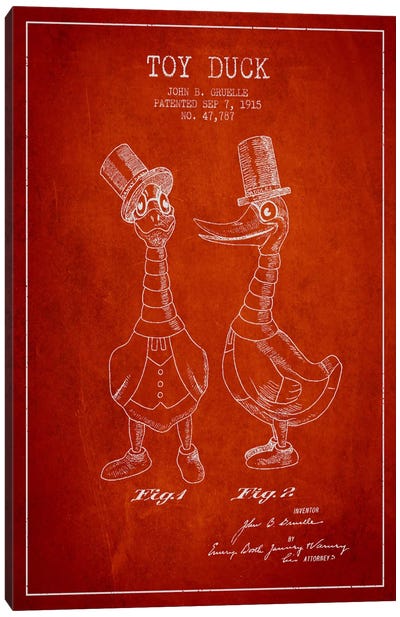 Male Duck Red Patent Blueprint Canvas Art Print - Toy & Game Blueprints
