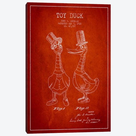 Male Duck Red Patent Blueprint Canvas Print #ADP134} by Aged Pixel Canvas Art