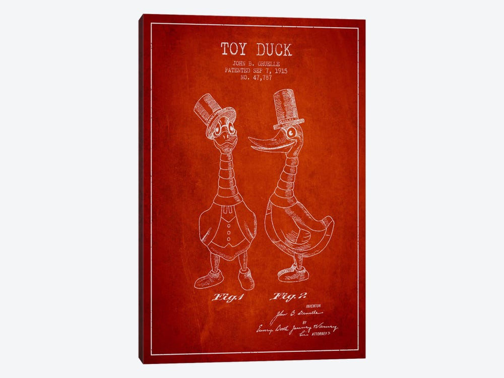 Male Duck Red Patent Blueprint by Aged Pixel 1-piece Art Print