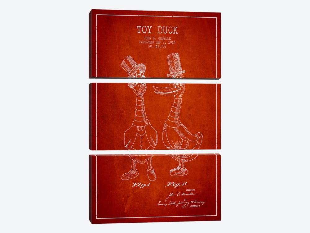 Male Duck Red Patent Blueprint by Aged Pixel 3-piece Art Print