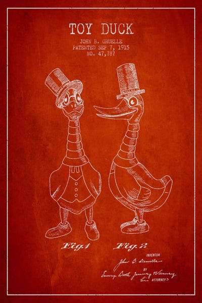 Toy & Game Blueprints: Male Duck Red Patent Blueprint by Aged Pixel