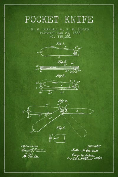 Pocket Knife Green Patent Blueprint