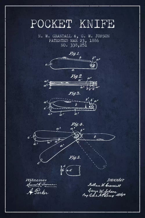 Pocket Knife Navy Blue Patent Blueprint