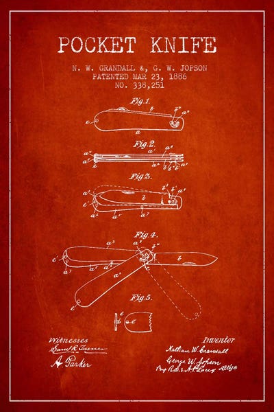 Weapon Blueprints: Pocket Knife Red Patent Blueprint by Aged Pixel