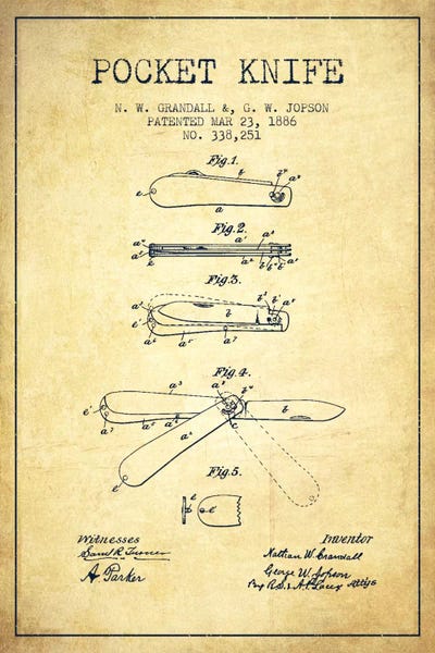 Pocket Knife Vintage Patent Blueprint by Aged Pixel canvas print