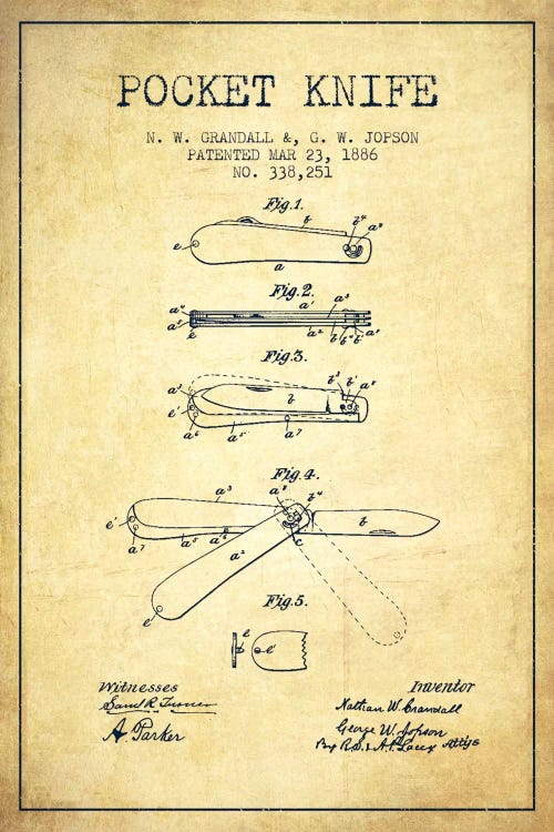 Pocket Knife Vintage Patent Blueprint