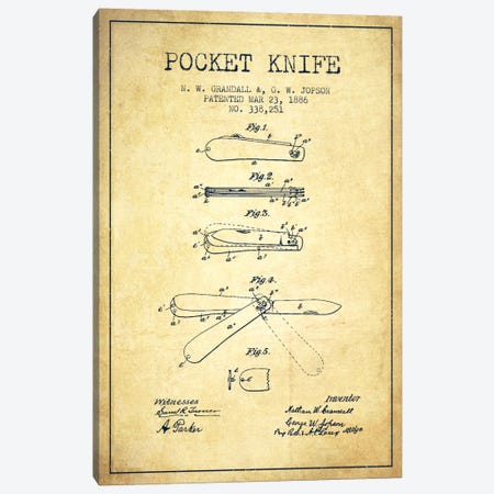 Pocket Knife Vintage Patent Blueprint Canvas Print #ADP1353} by Aged Pixel Canvas Art