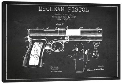 McClean Pistol Charcoal Patent Blueprint Canvas Art Print - Weapon Blueprints