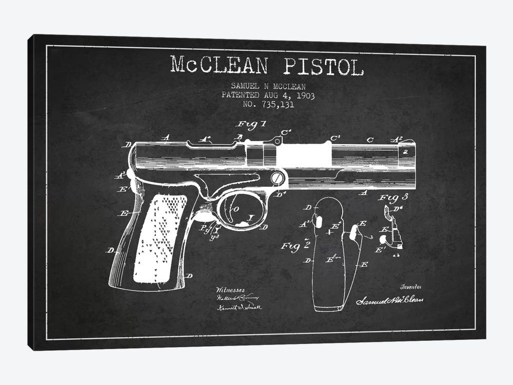 McClean Pistol Charcoal Patent Blueprint by Aged Pixel 1-piece Canvas Art Print