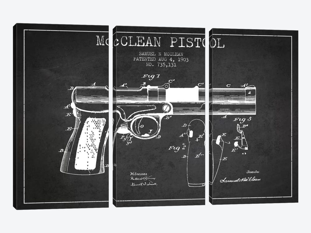 McClean Pistol Charcoal Patent Blueprint by Aged Pixel 3-piece Canvas Print