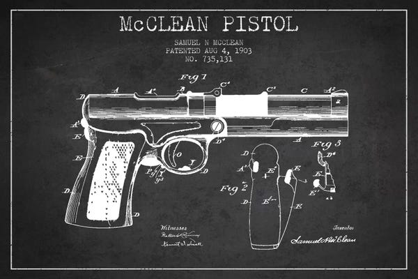 Weapon Blueprints: McClean Pistol Charcoal Patent Blueprint by Aged Pixel