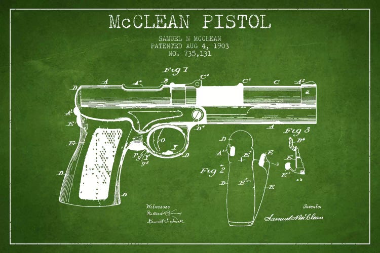 McClean Pistol Green Patent Blueprint by Aged Pixel wall art