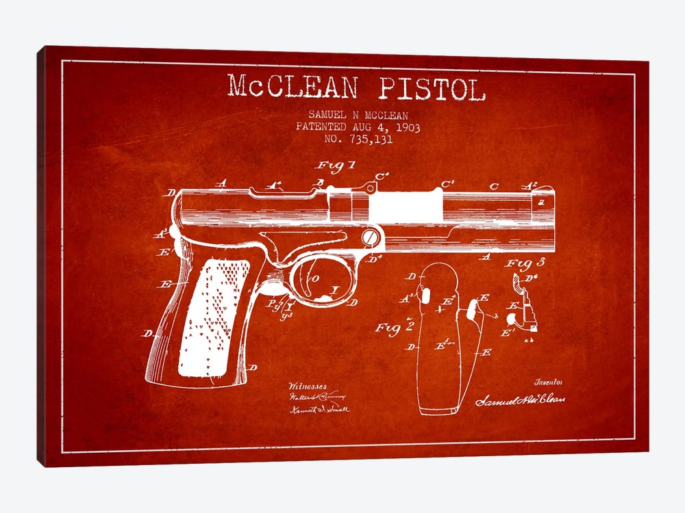 McClean Pistol Red Patent Blueprint by Aged Pixel 1-piece Canvas Wall Art