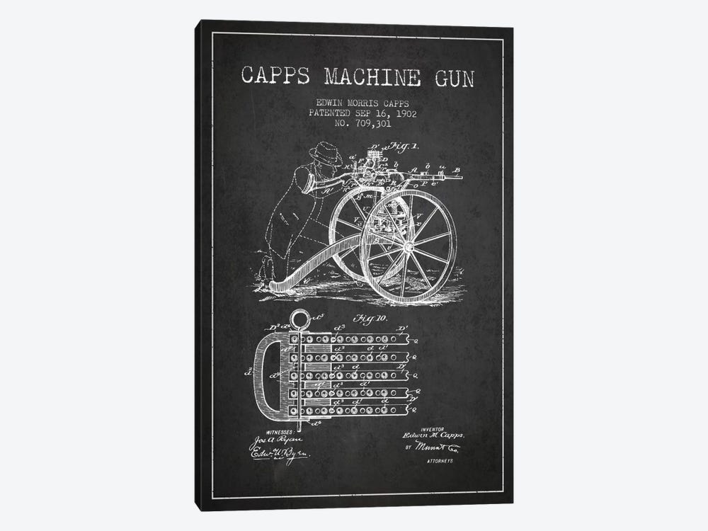 Capps Cha Gun Charcoal Patent Blueprint by Aged Pixel 1-piece Canvas Artwork
